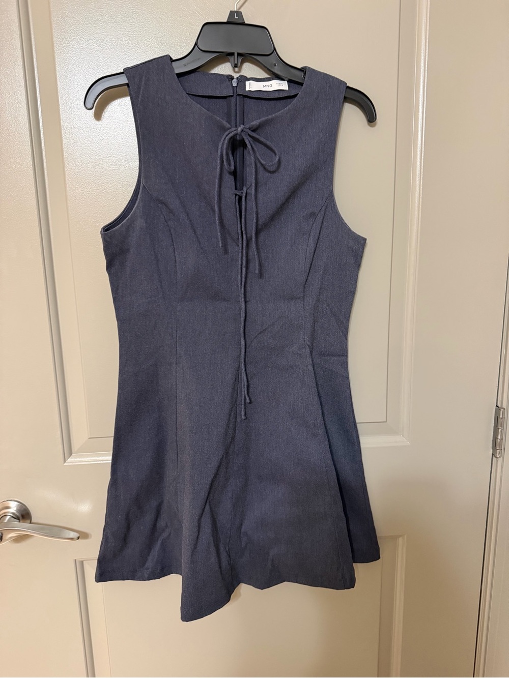 Mango Sleeveless Navy Tie-Neck Mini Dress